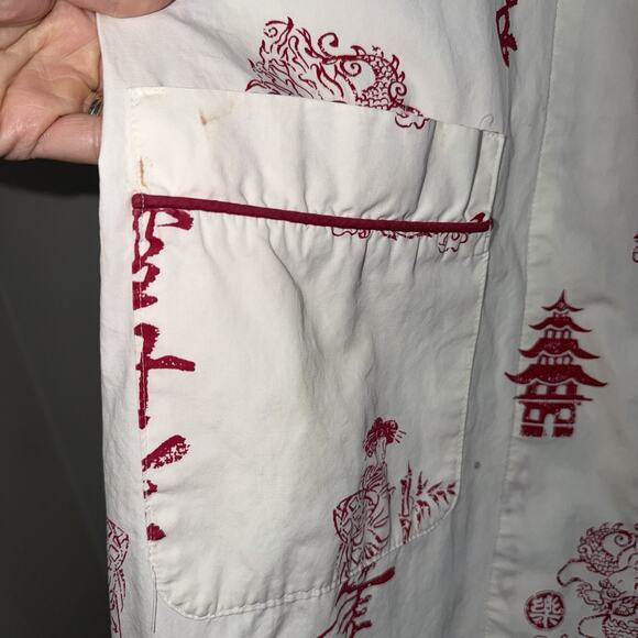 BedHead Egyptian Cotton Kimono Robe S/M White Red Japanese Print Geishas Dragons - Picture 10 of 10